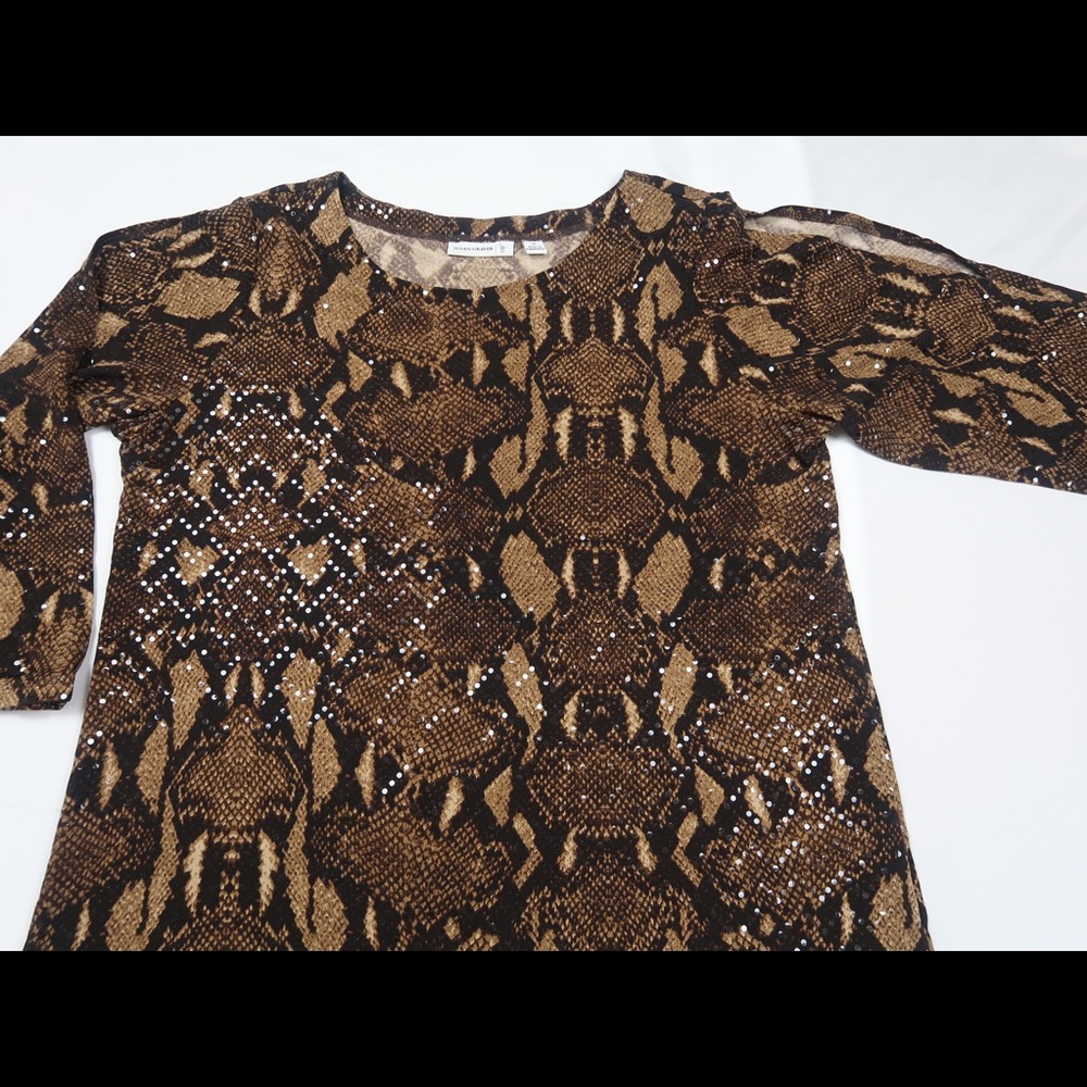 Sparkling Snake Print Split Sleeves tunic Top M